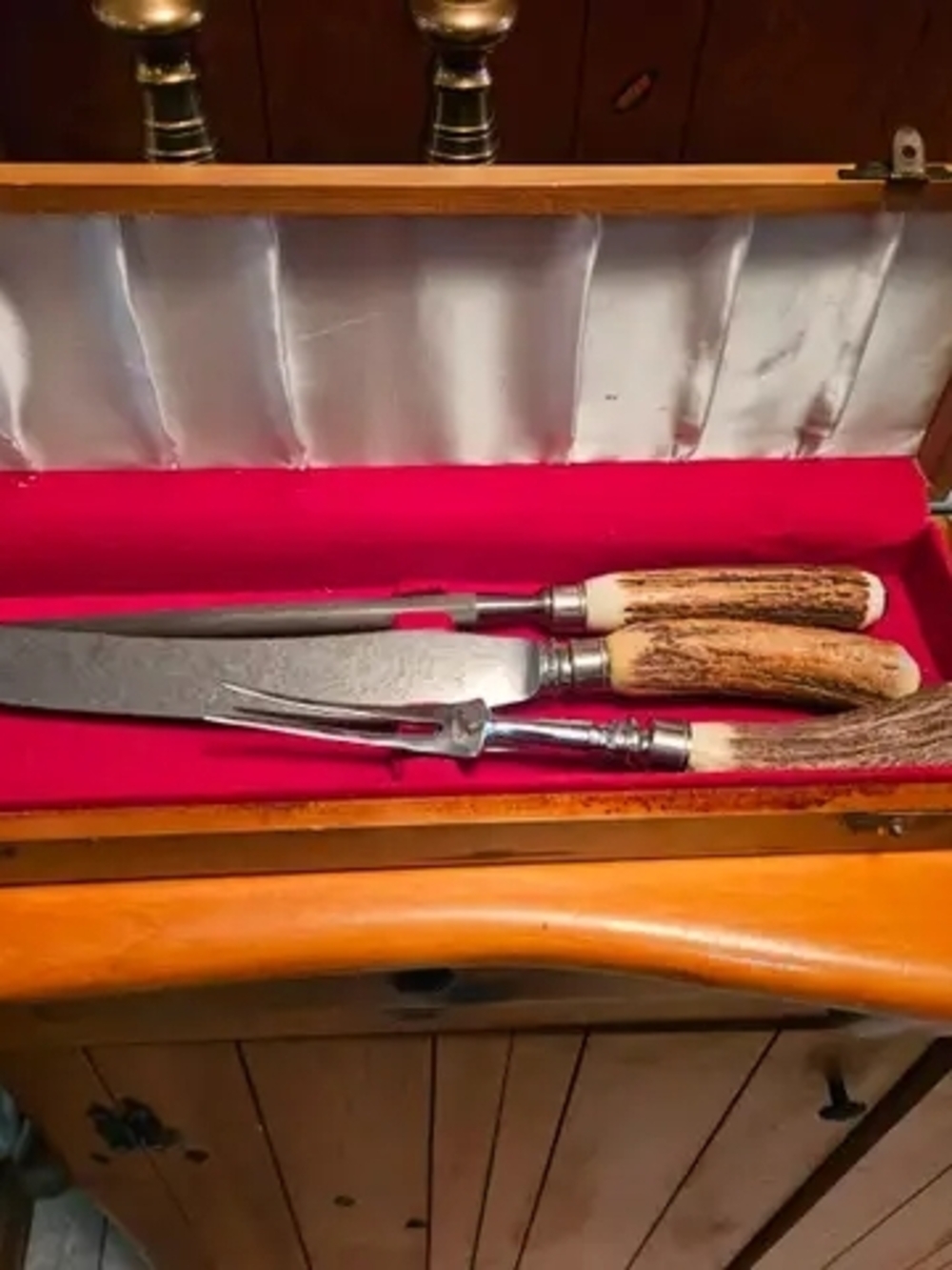 Stag-Handle Carving Knife and Fork Set - Brown